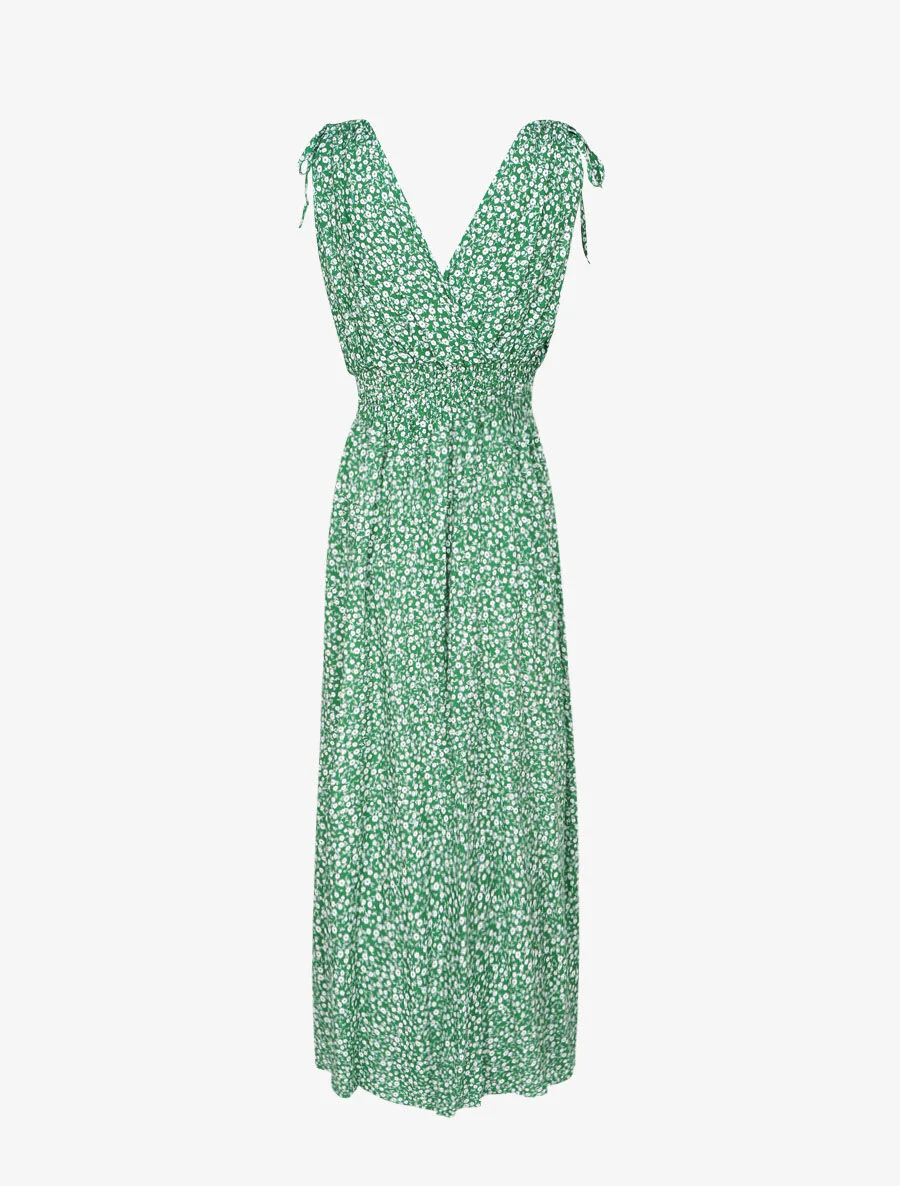 Robe longue cintrée imprimé petites fleurs - Vert - Image 2
