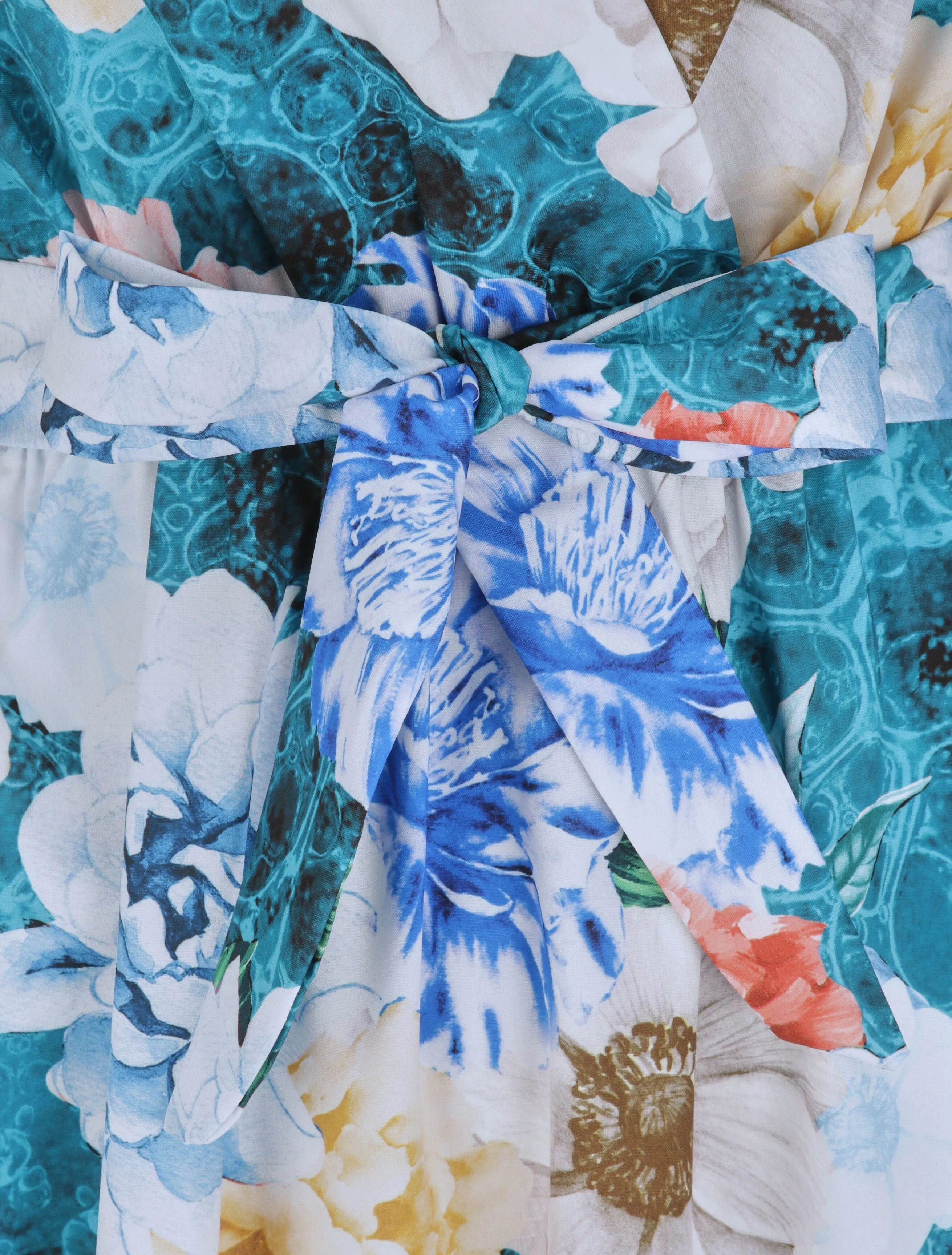 Robe longue cintrée imprimé pivoines stylisées - Bleu - Image 3