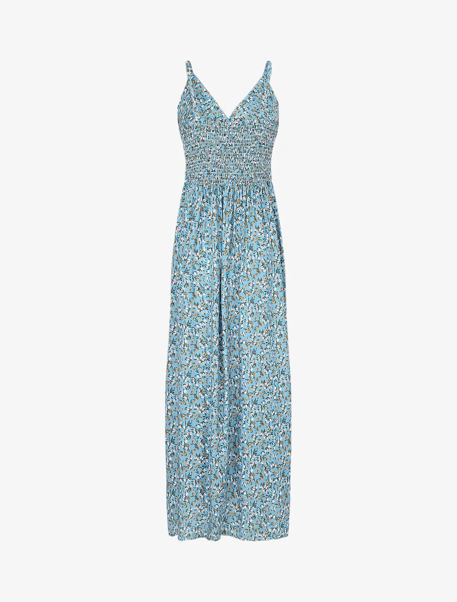 Robe longue cintrée imprimée petites fleurs printanières - Turquoise - Image 2