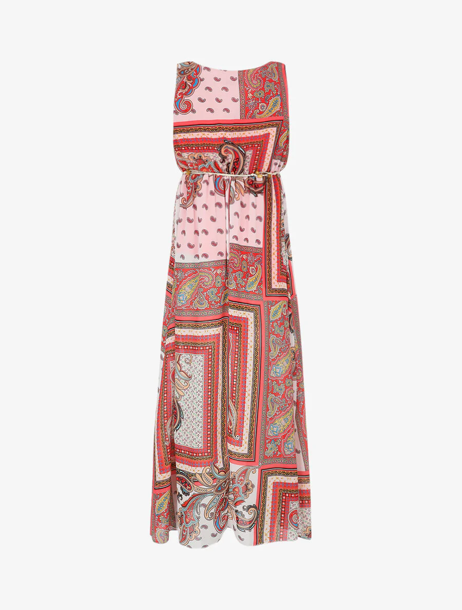 Robe longue col bénitier imprimé cachemire - Rouge - Image 3