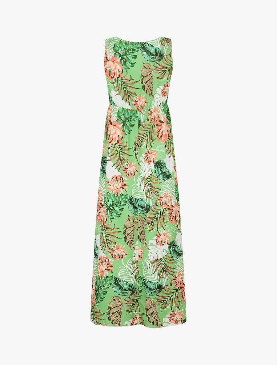 Robe longue col V torsadé imprimé tropical - Vert - Image 2