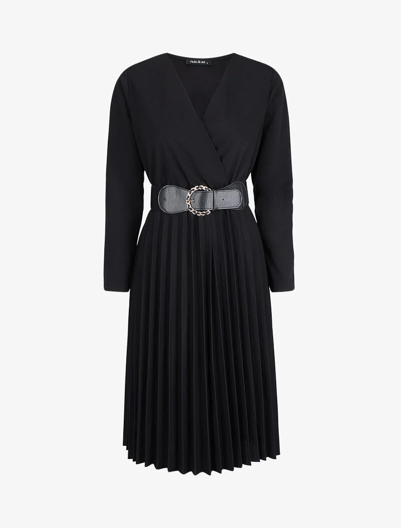 Robe longue coupe empire cache-coeur - Noir - Image 2