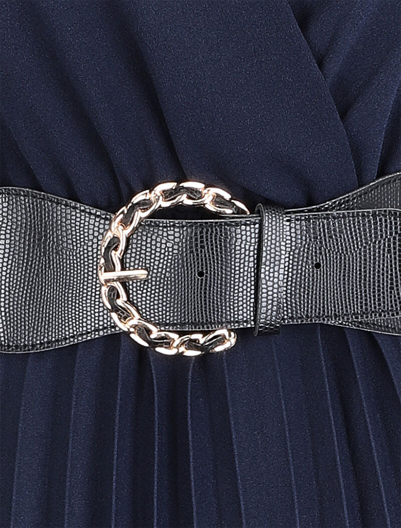 Robe longue coupe empire cache-coeur - Bleu marine - Image 3