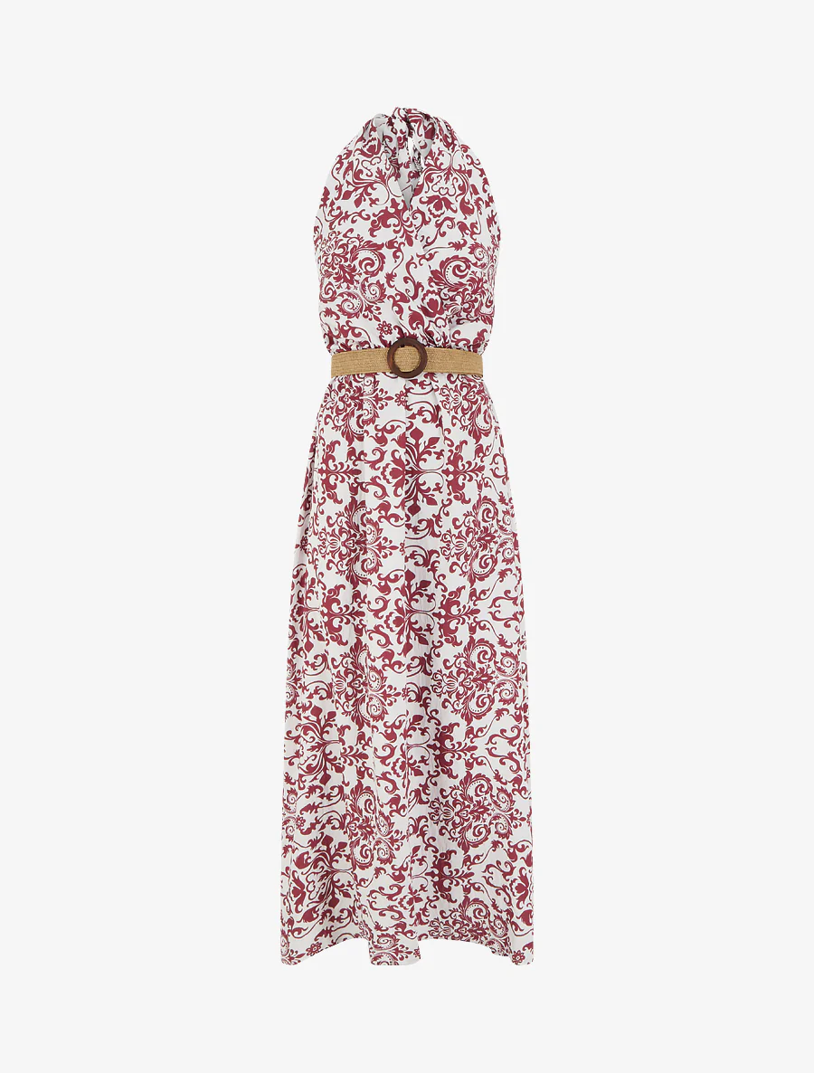 Robe longue dos nu à imprimé arabesque - Bordeaux