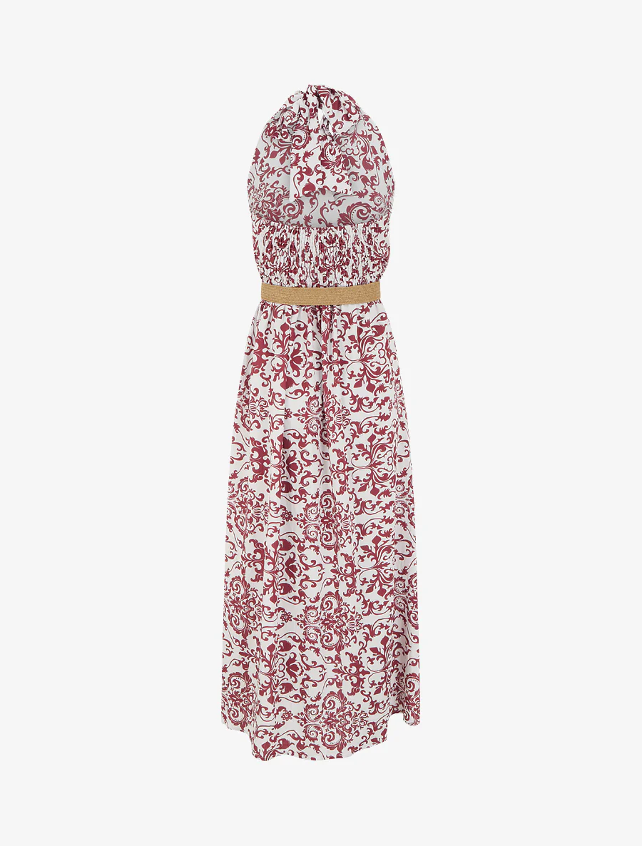 Robe longue dos nu à imprimé arabesque - Bordeaux - Image 2