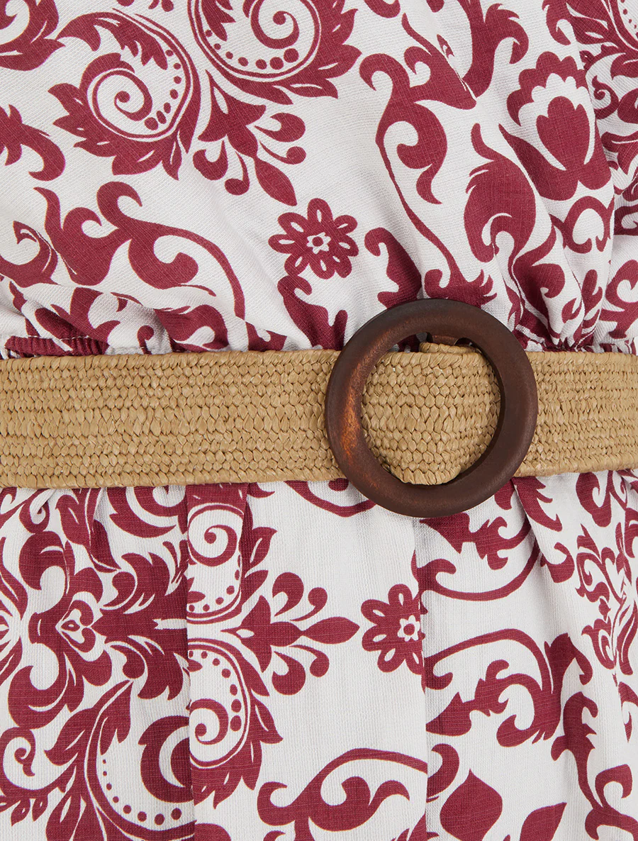 Robe longue dos nu à imprimé arabesque - Bordeaux - Image 3