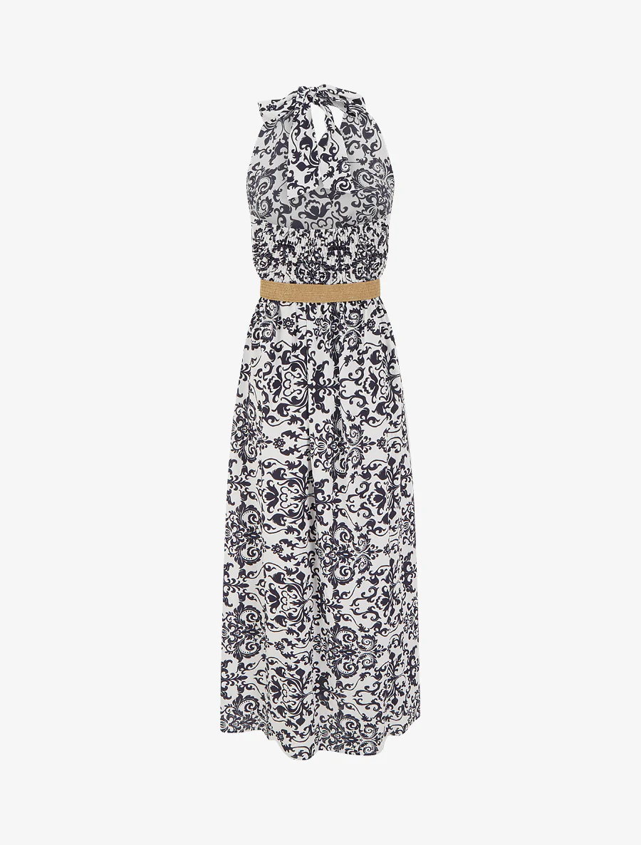 Robe longue dos nu à imprimé arabesque - Marine - Image 2