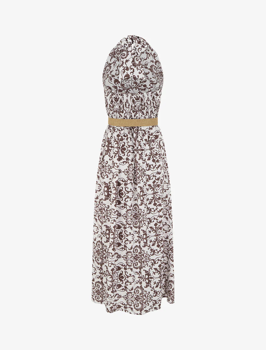 Robe longue dos nu à imprimé arabesque - Marron - Image 2