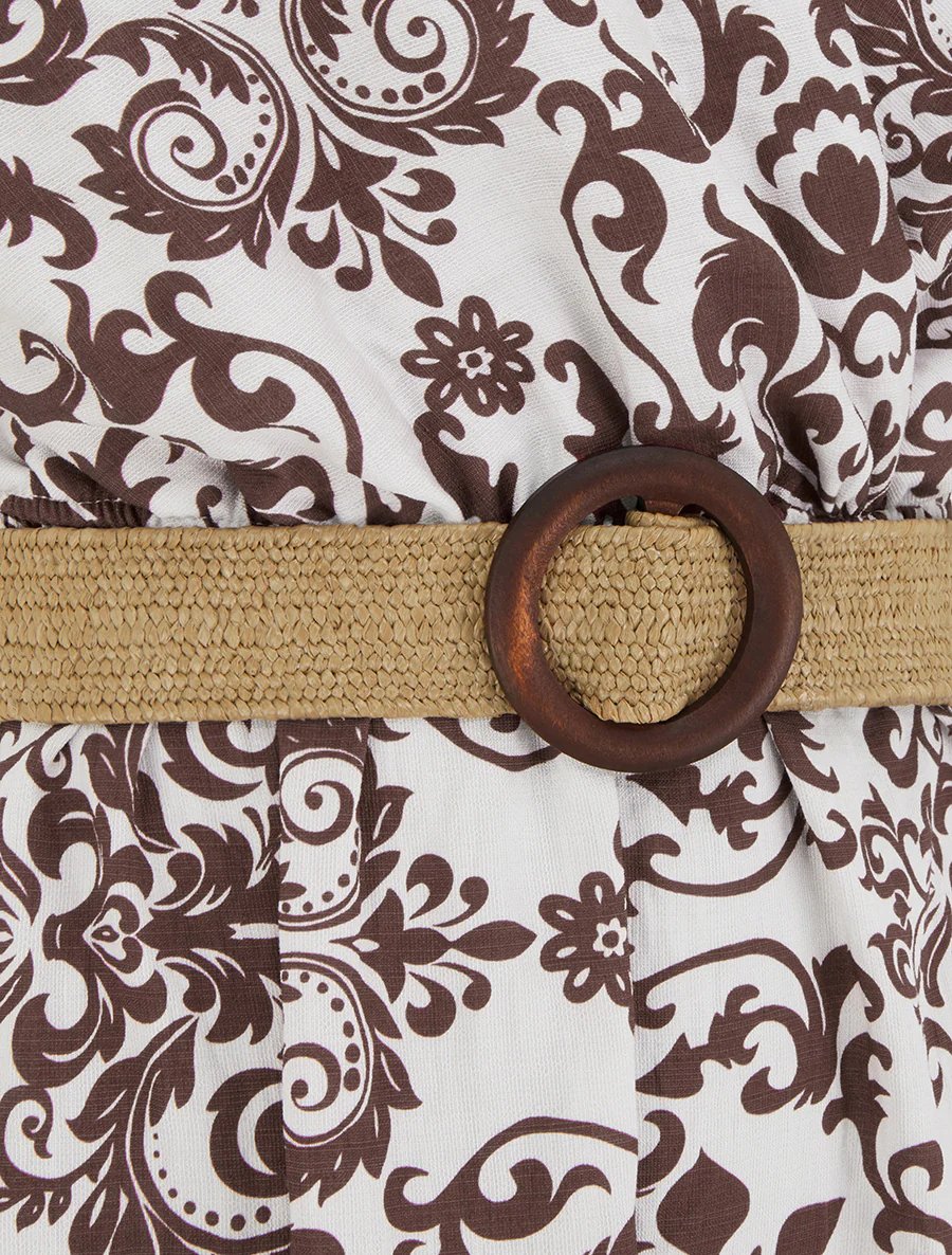 Robe longue dos nu à imprimé arabesque - Marron - Image 3