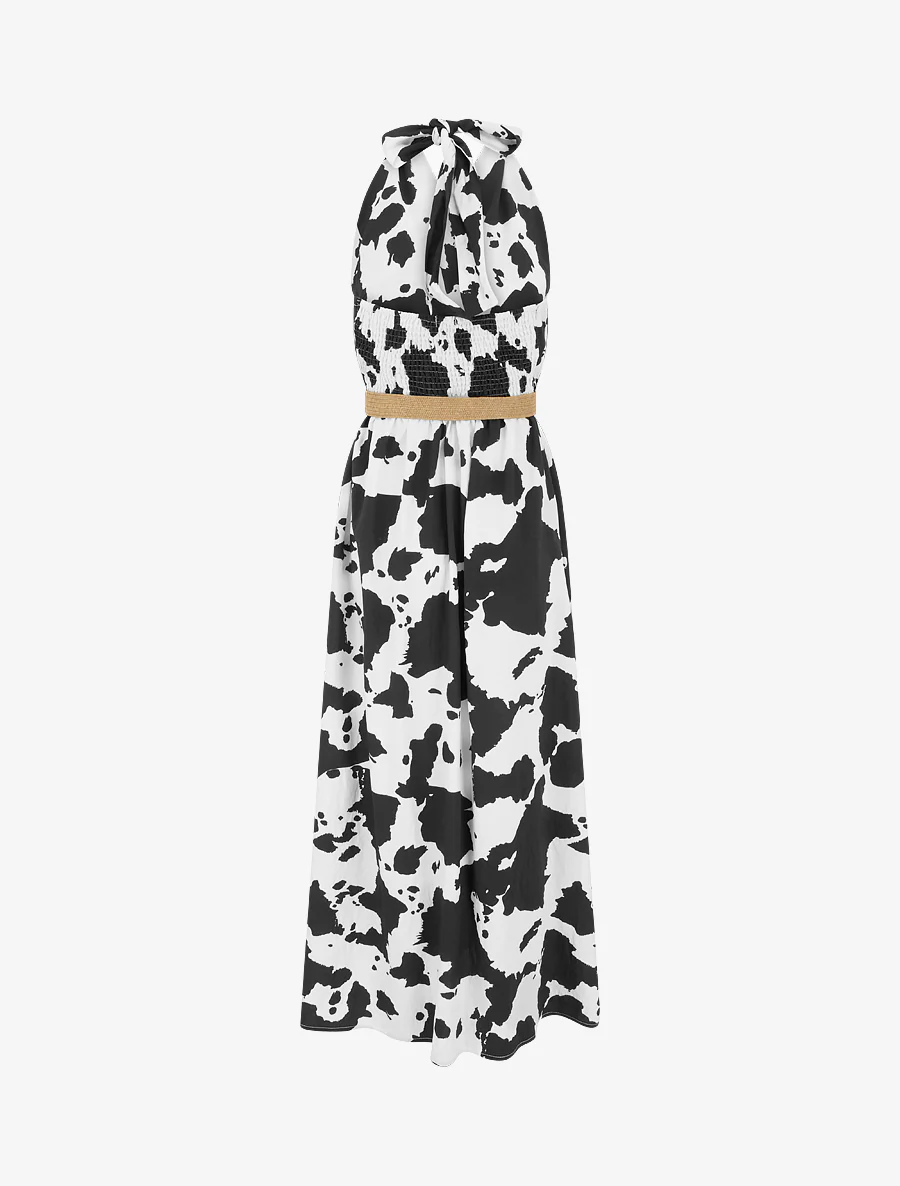 Robe longue dos nu à imprimé vache - Noir - Image 2