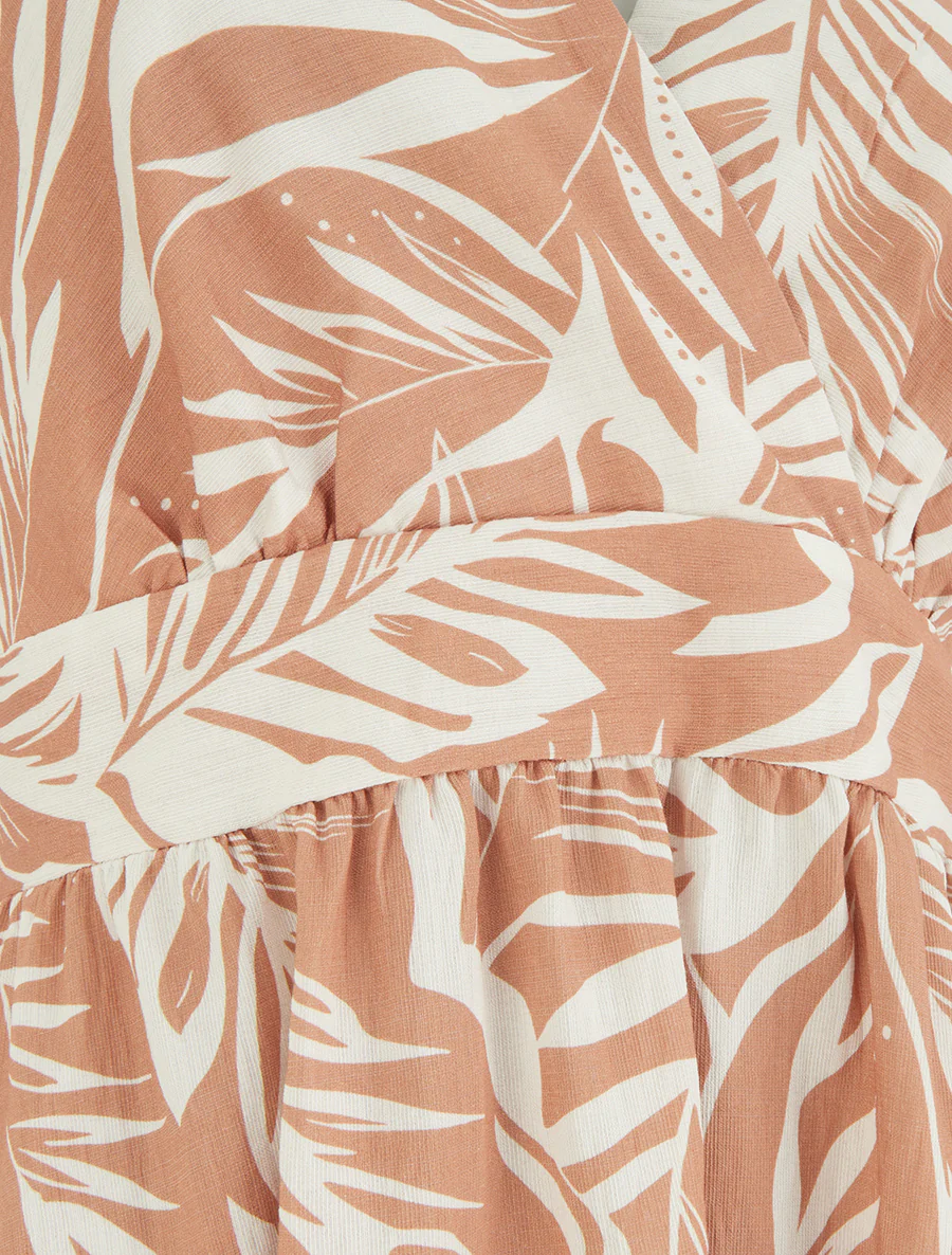 Robe longue dos nu imprimé feuillage - Terracotta - Image 3