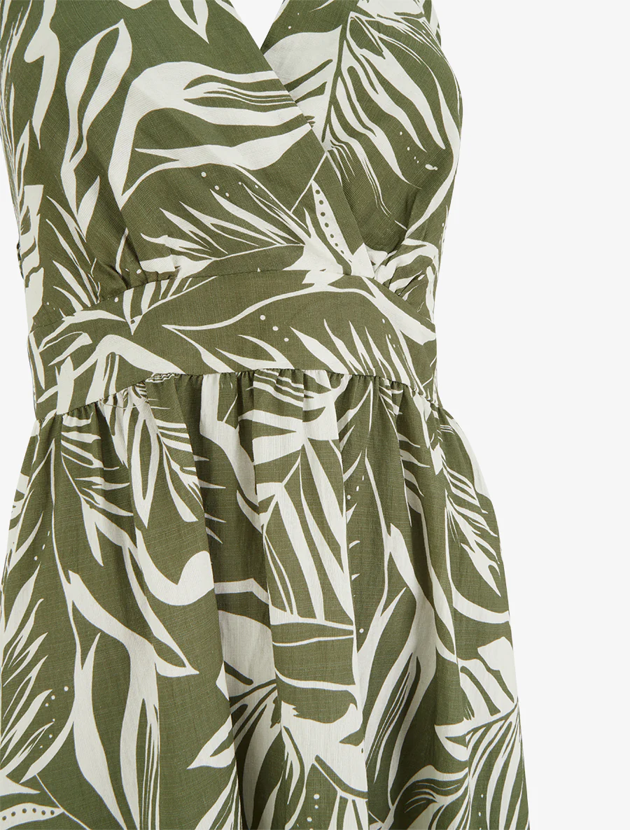 Robe longue dos nu imprimé feuillage - Kaki - Image 3