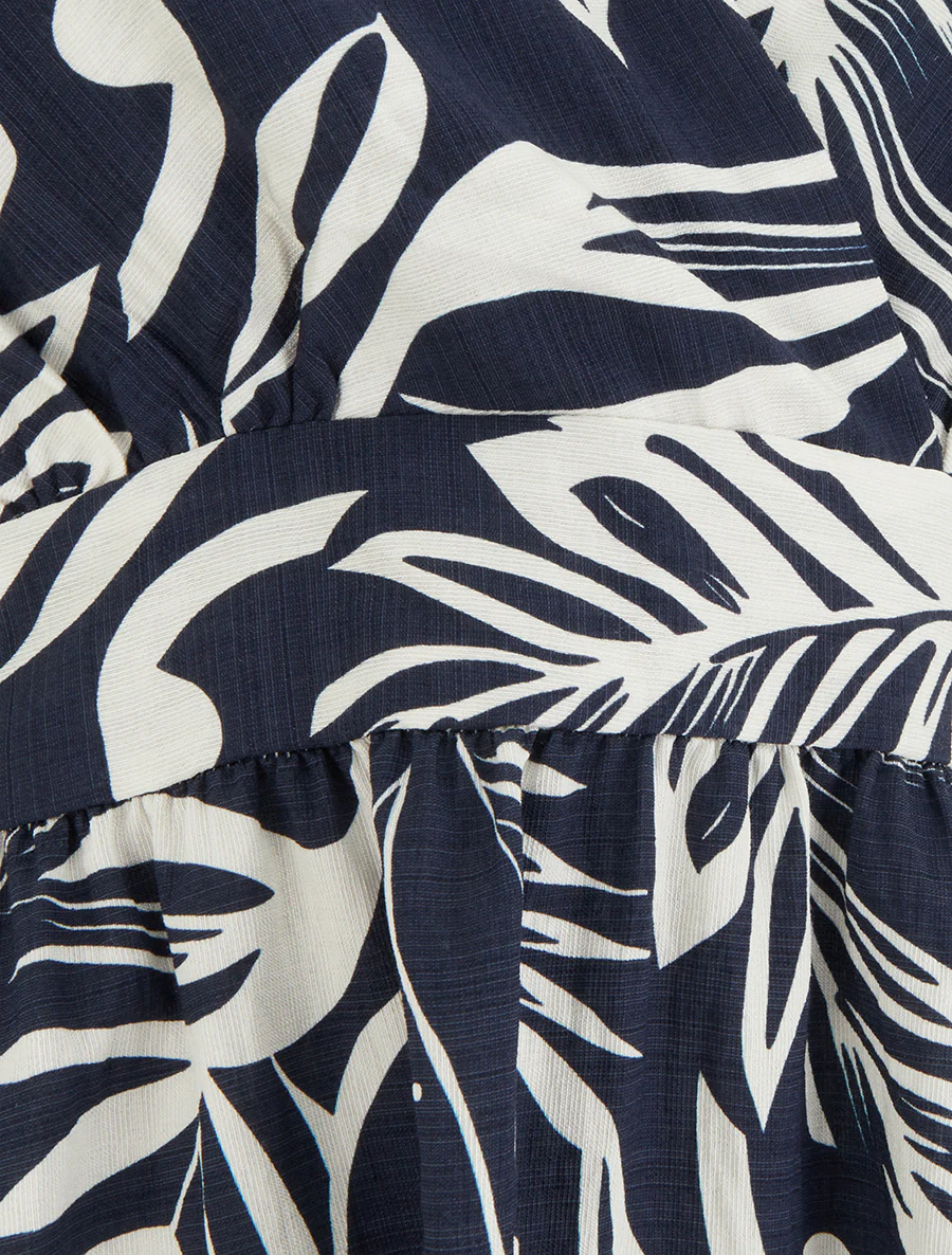 Robe longue dos nu imprimé feuillage - Marine - Image 3