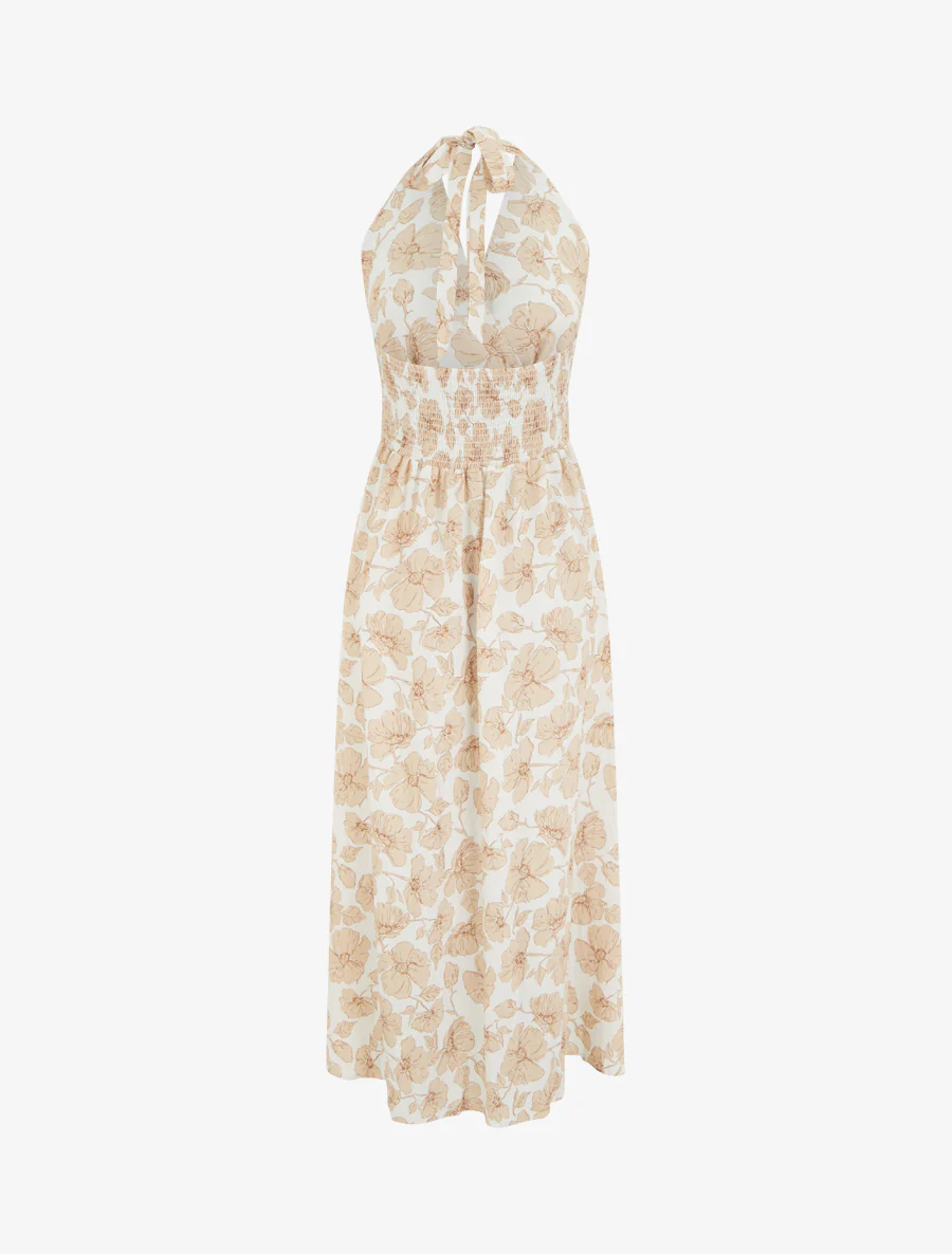 Robe longue dos nu imprimé floral - Beige - Image 2