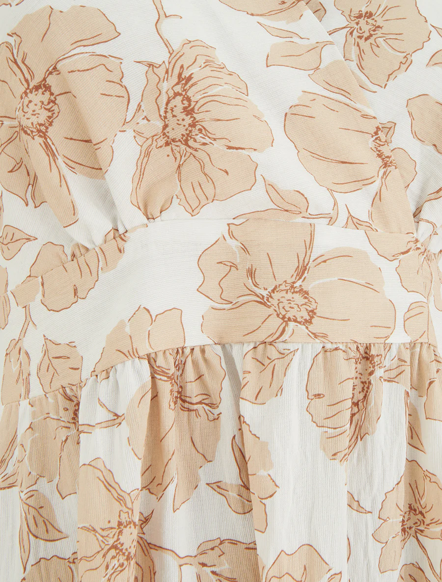 Robe longue dos nu imprimé floral - Beige - Image 3