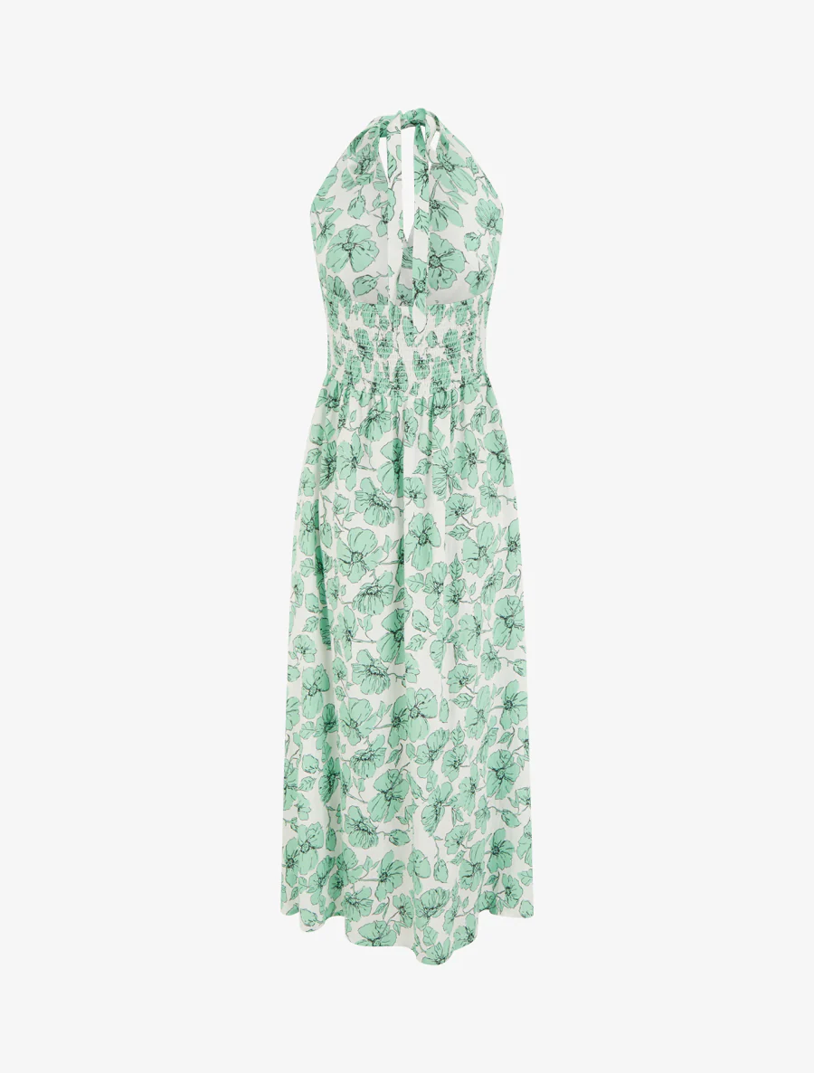 Robe longue dos nu imprimé floral - Vert menthe - Image 2