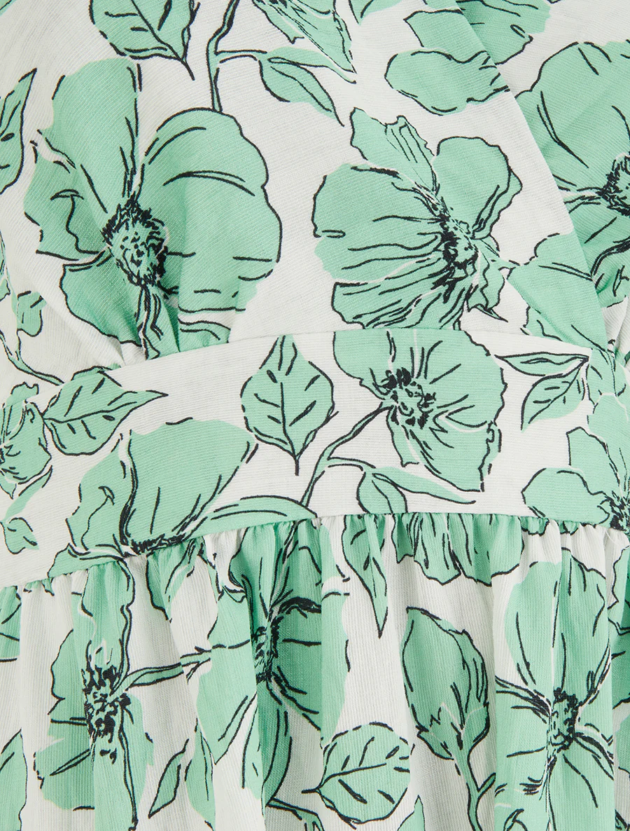 Robe longue dos nu imprimé floral - Vert menthe - Image 3