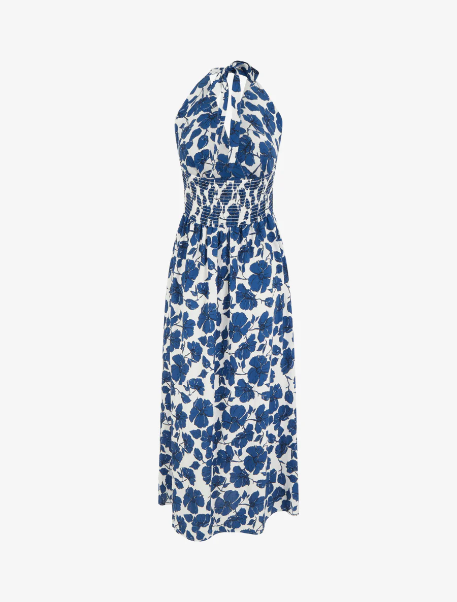 Robe longue dos nu imprimé floral - Marine - Image 2