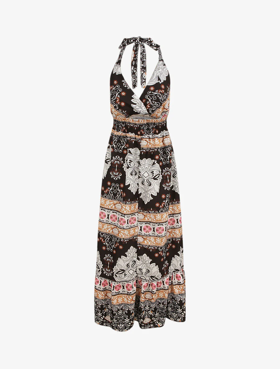 Robe longue dos nu imprimé mosaïque - Noir - Image 2