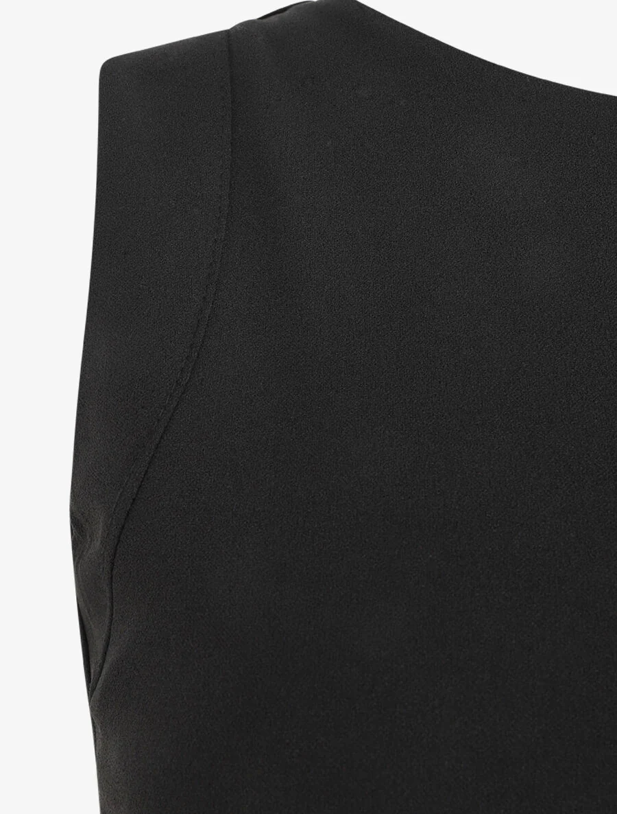 Robe longue drapée sans manches - Noir - Image 3