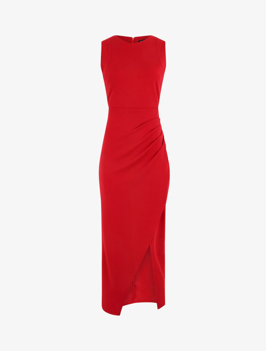 Robe longue drapée sans manches - Rouge - Image 2