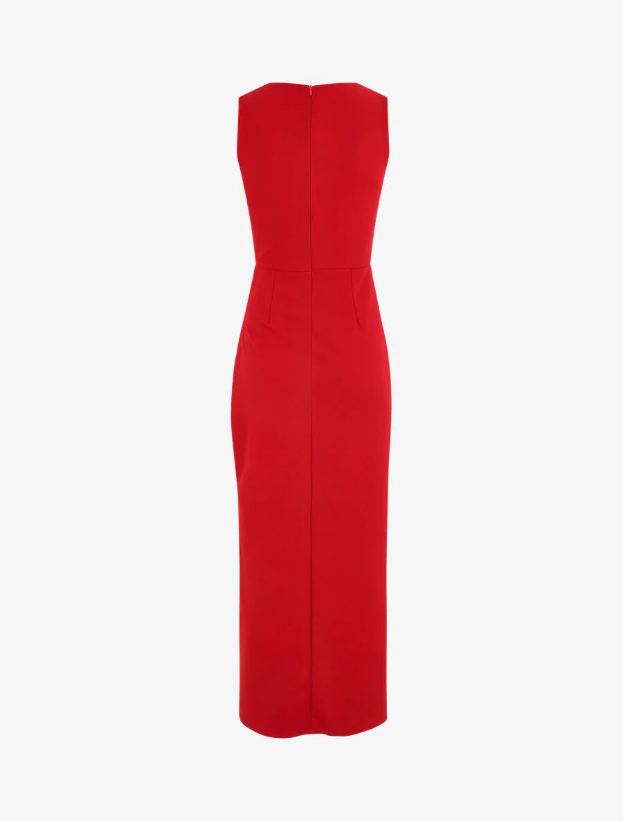 Robe longue drapée sans manches - Rouge - Image 3