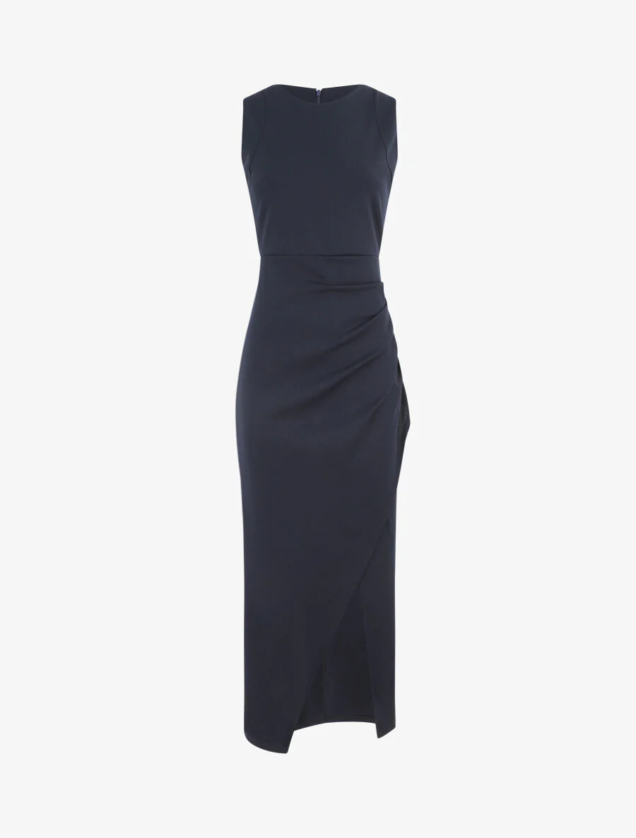 Robe longue drapée sans manches - Marine