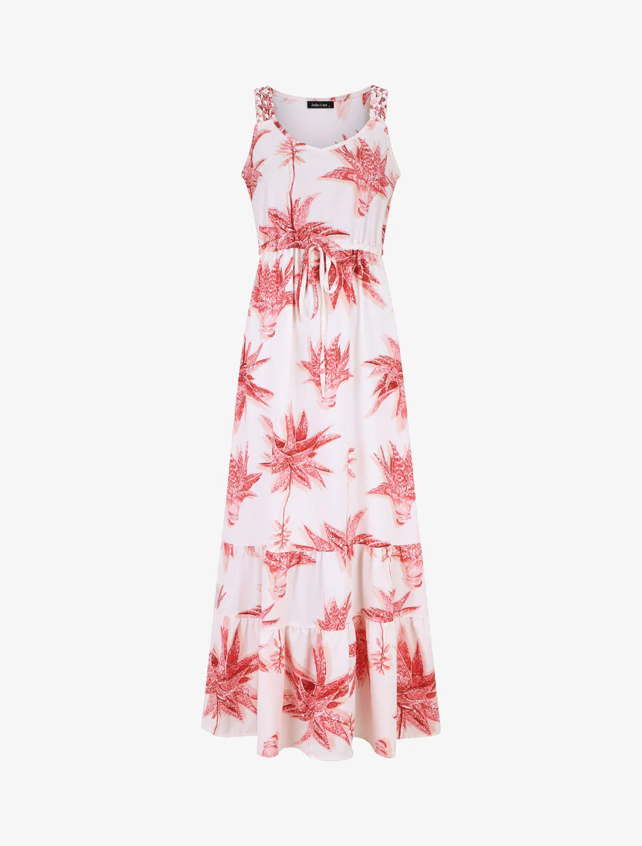 Robe longue droite à imprimé fleurs - Blanc