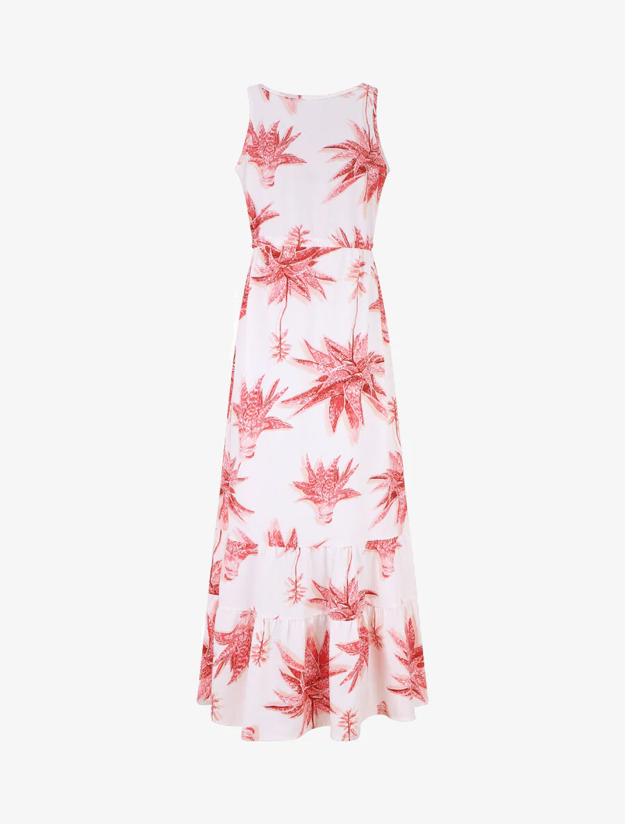 Robe longue droite à imprimé fleurs - Blanc - Image 2