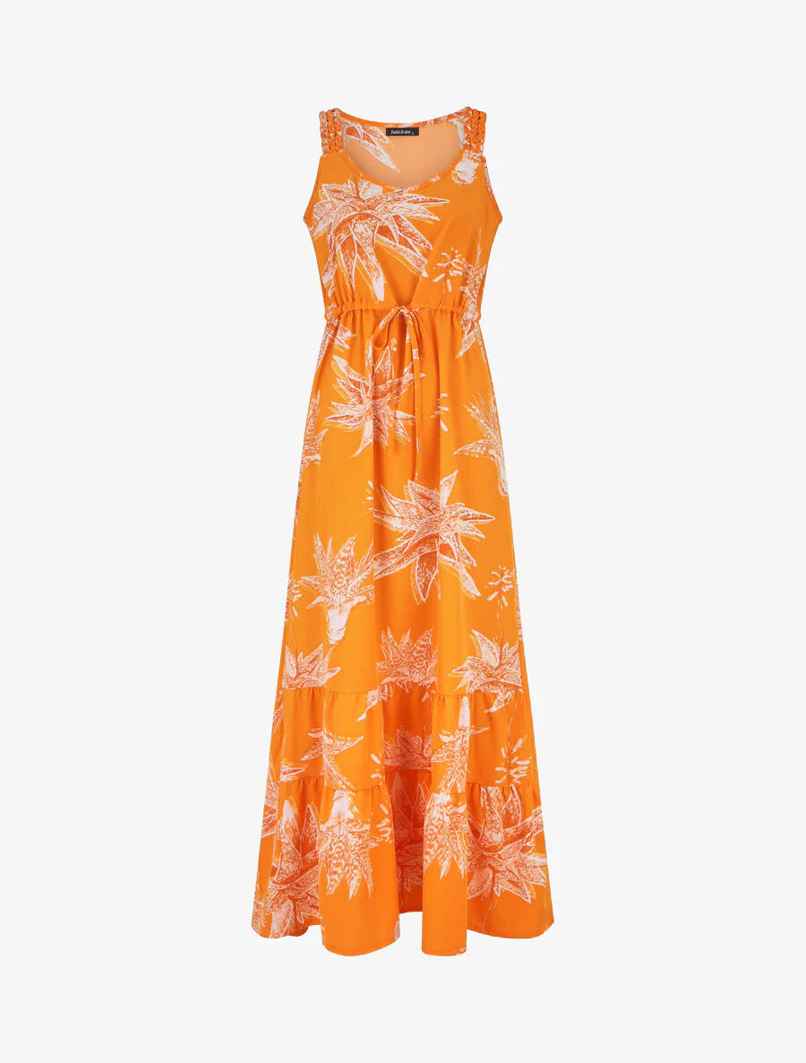 Robe longue droite à imprimé fleurs - Orange