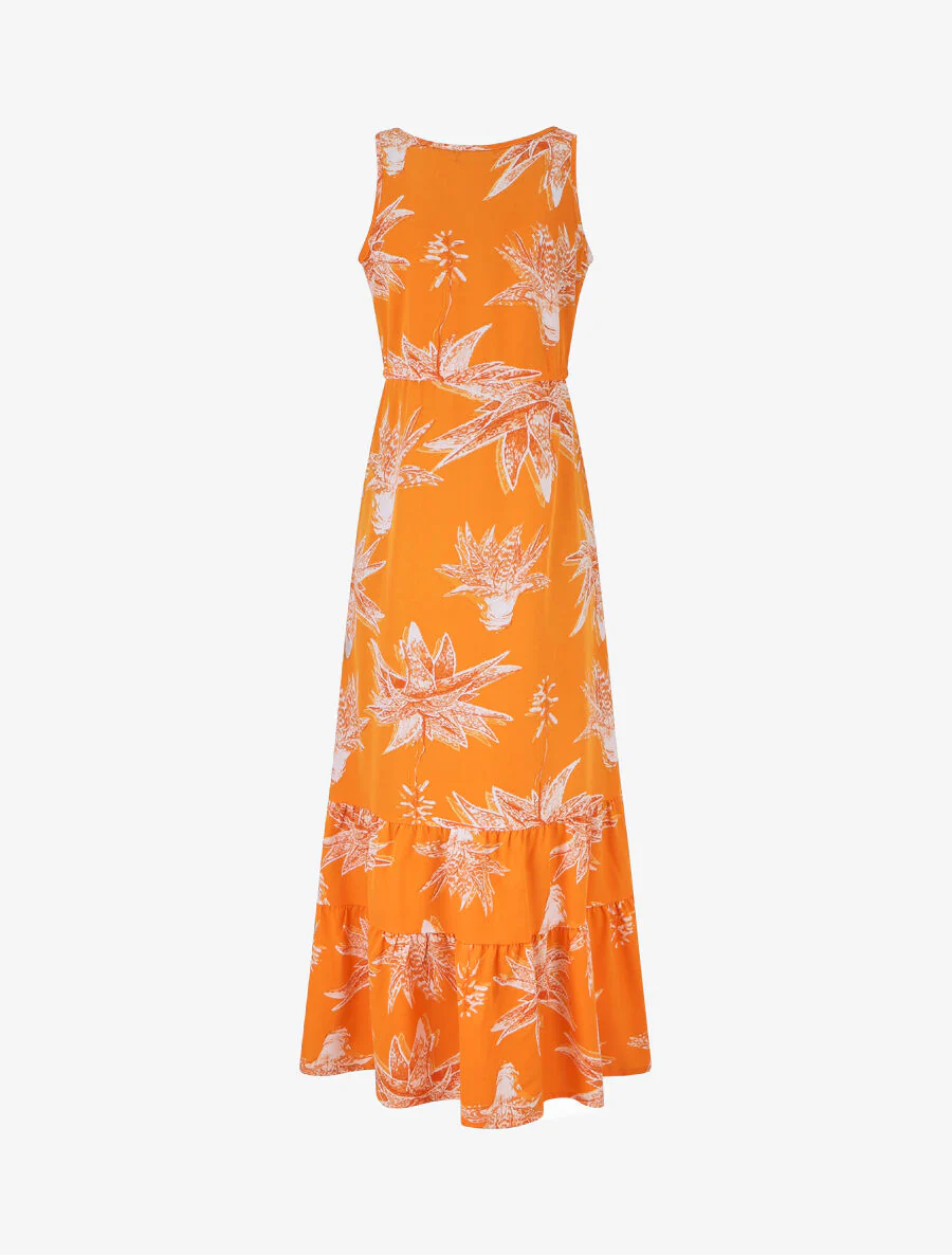 Robe longue droite à imprimé fleurs - Orange - Image 2