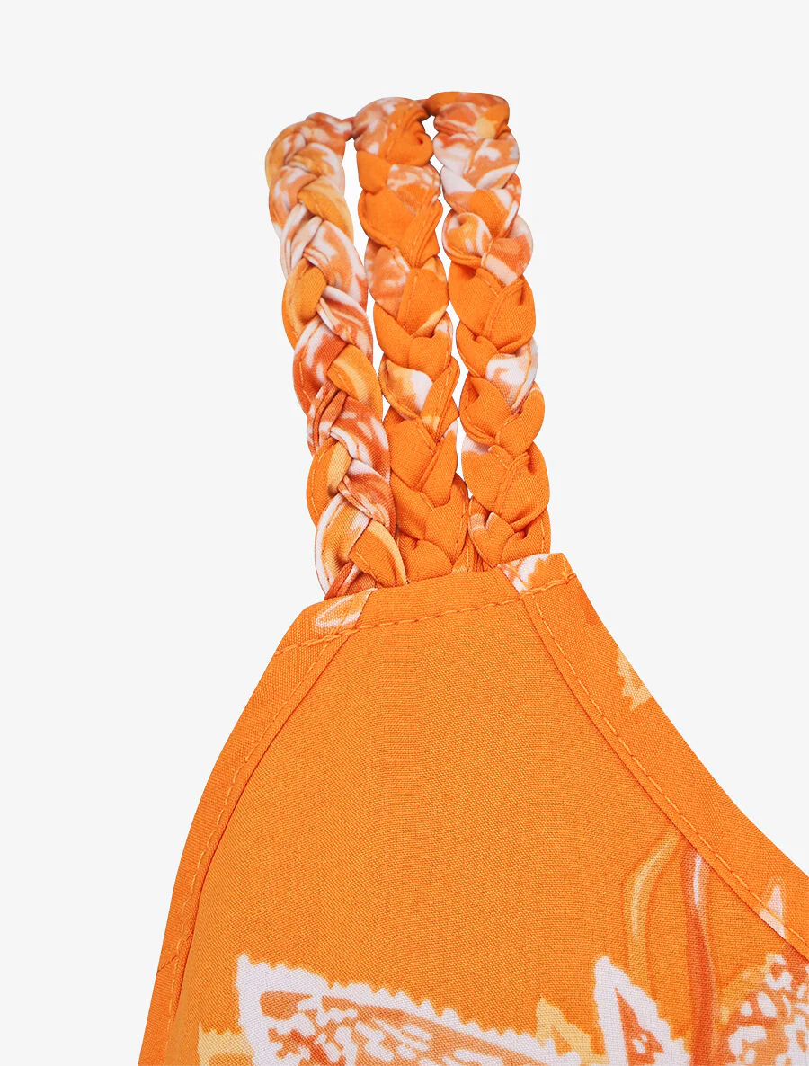 Robe longue droite à imprimé fleurs - Orange - Image 3
