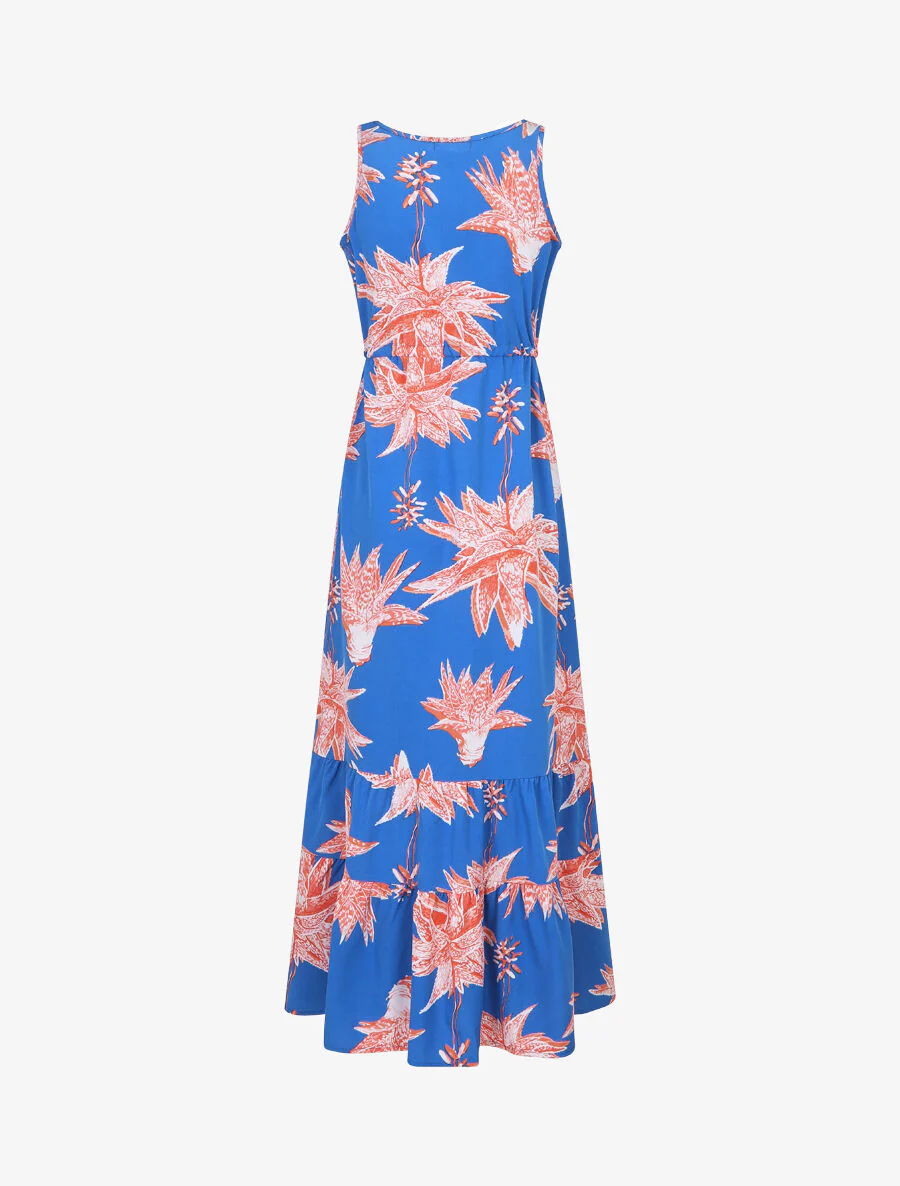 Robe longue droite à imprimé fleurs - Bleu roi - Image 3