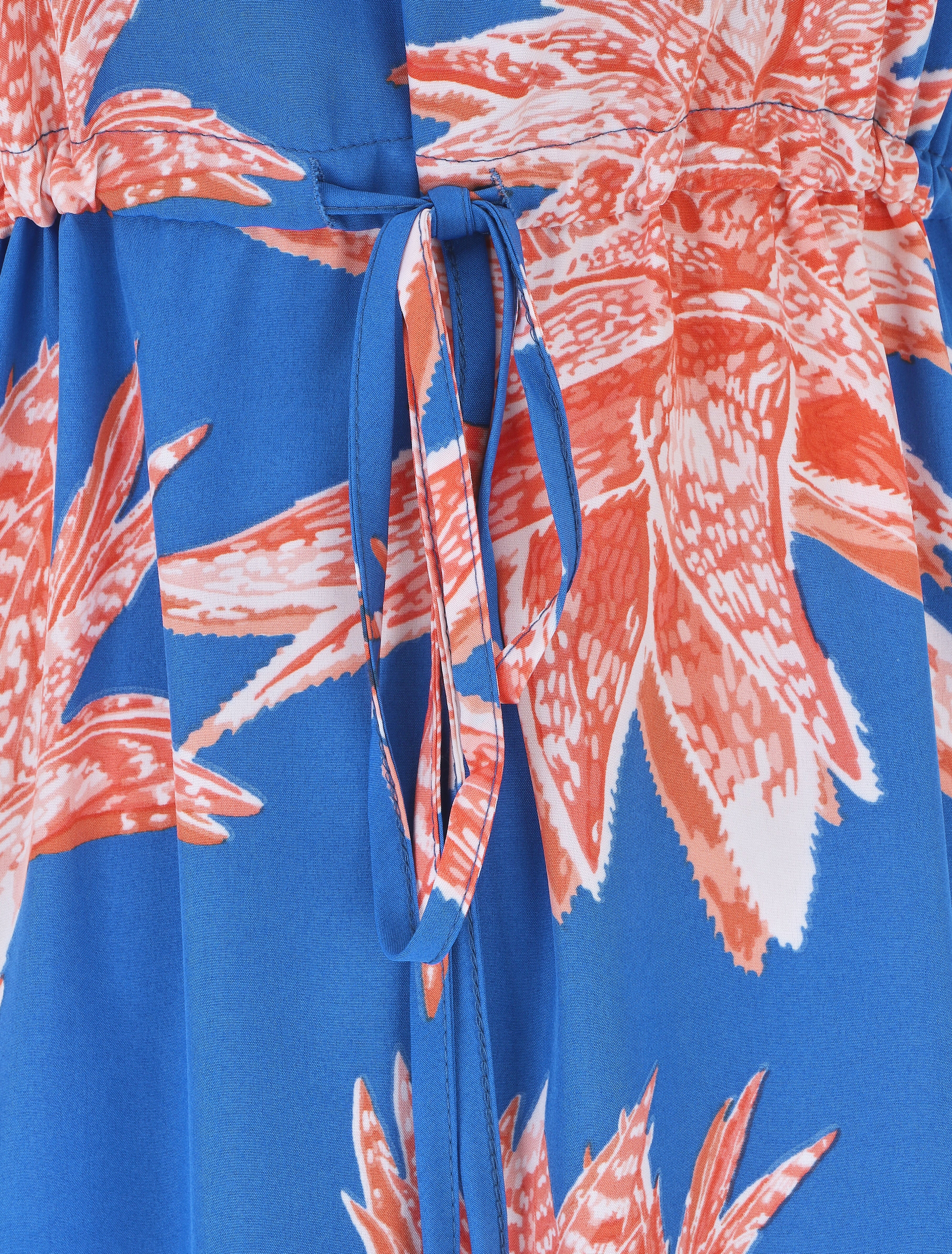Robe longue droite à imprimé fleurs - Bleu roi - Image 4