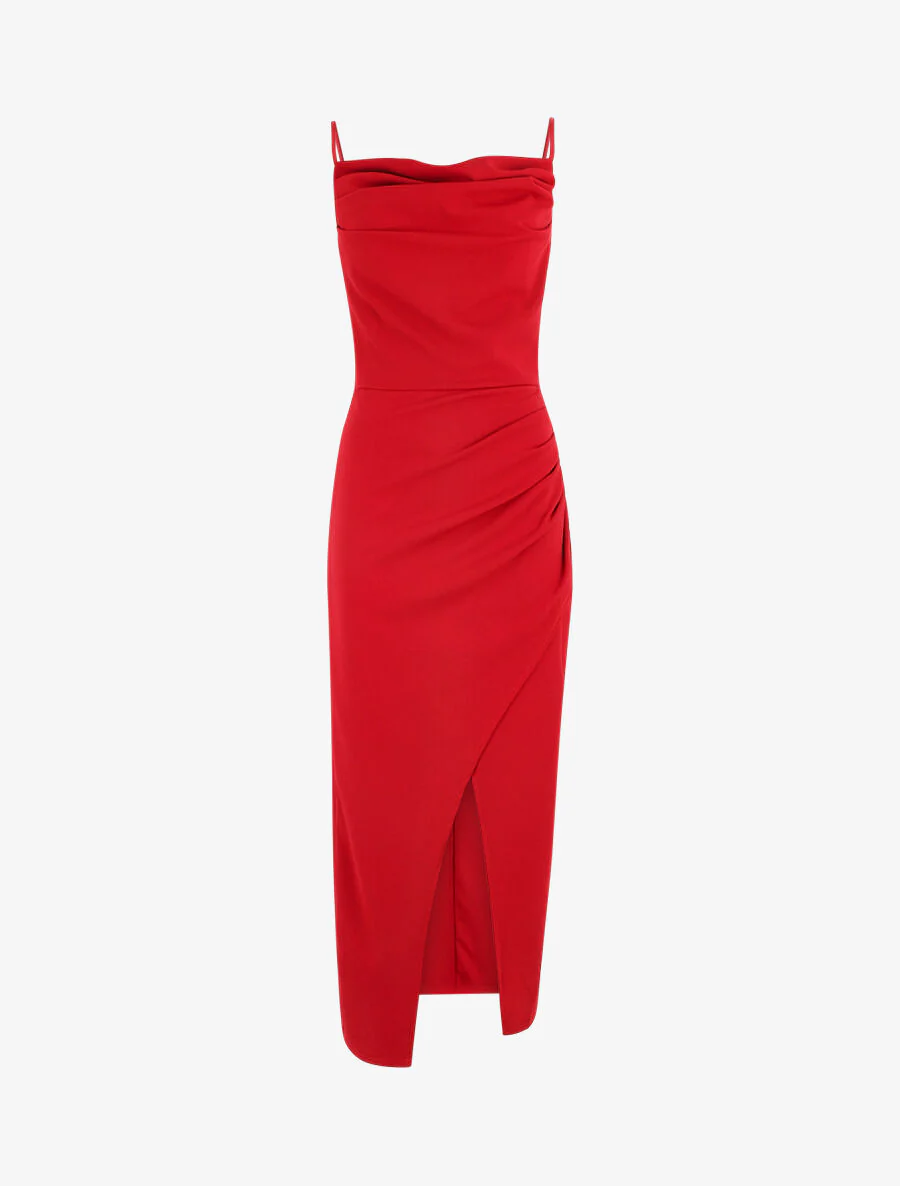 Robe longue droite effet drapé - Rouge