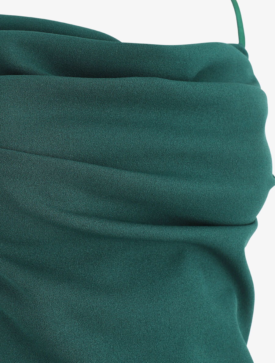 Robe longue droite effet drapé - Vert sapin - Image 4