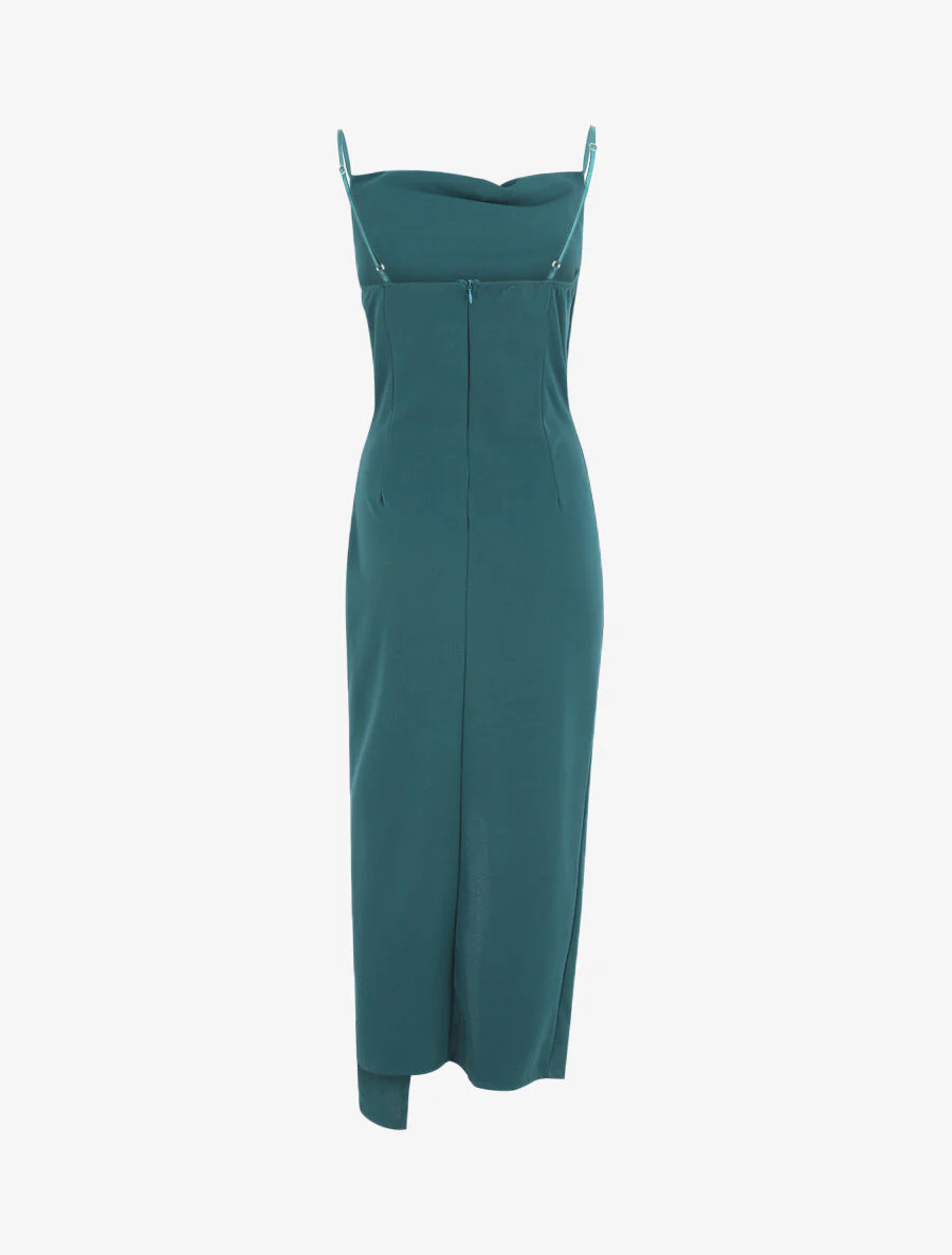 Robe longue droite effet drapé - Bleu canard - Image 3