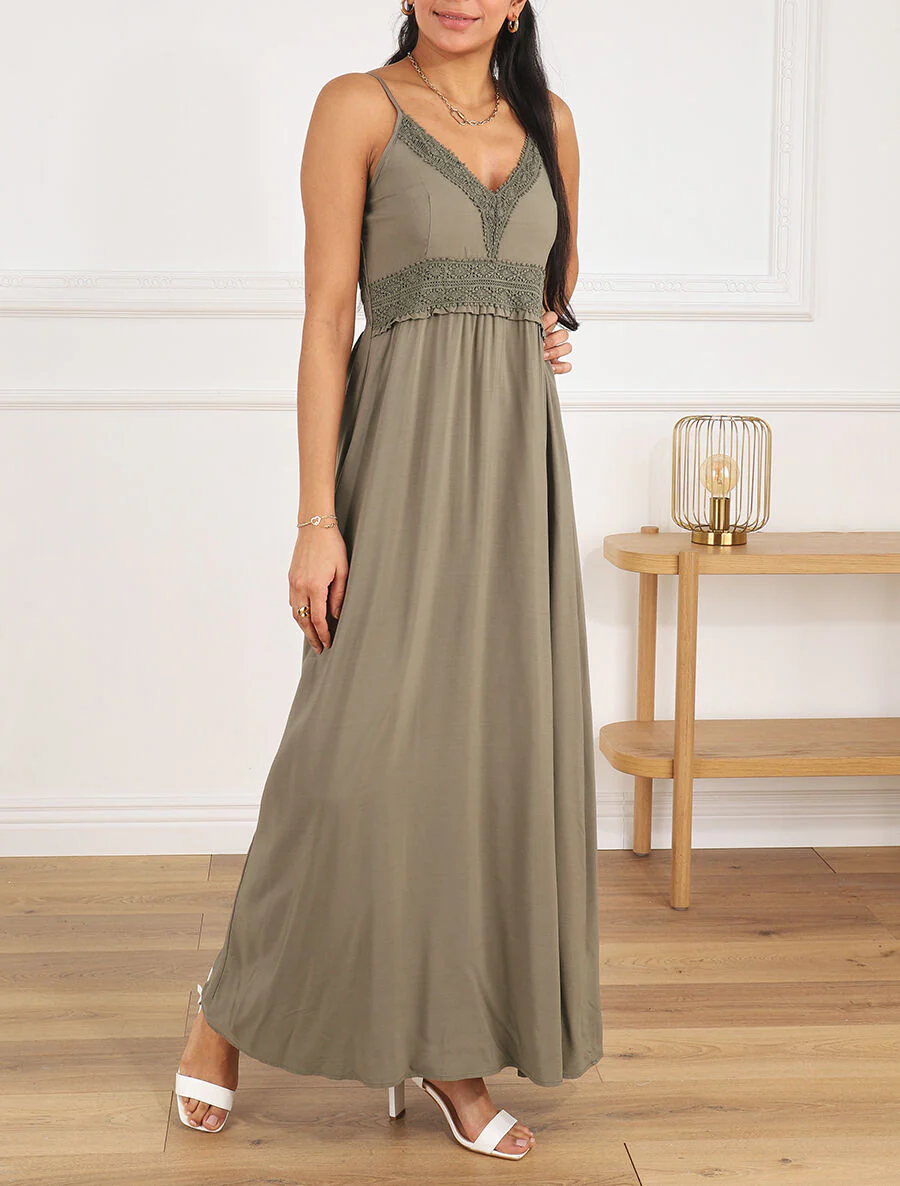 Robe longue droite unie - Kaki - Image 4
