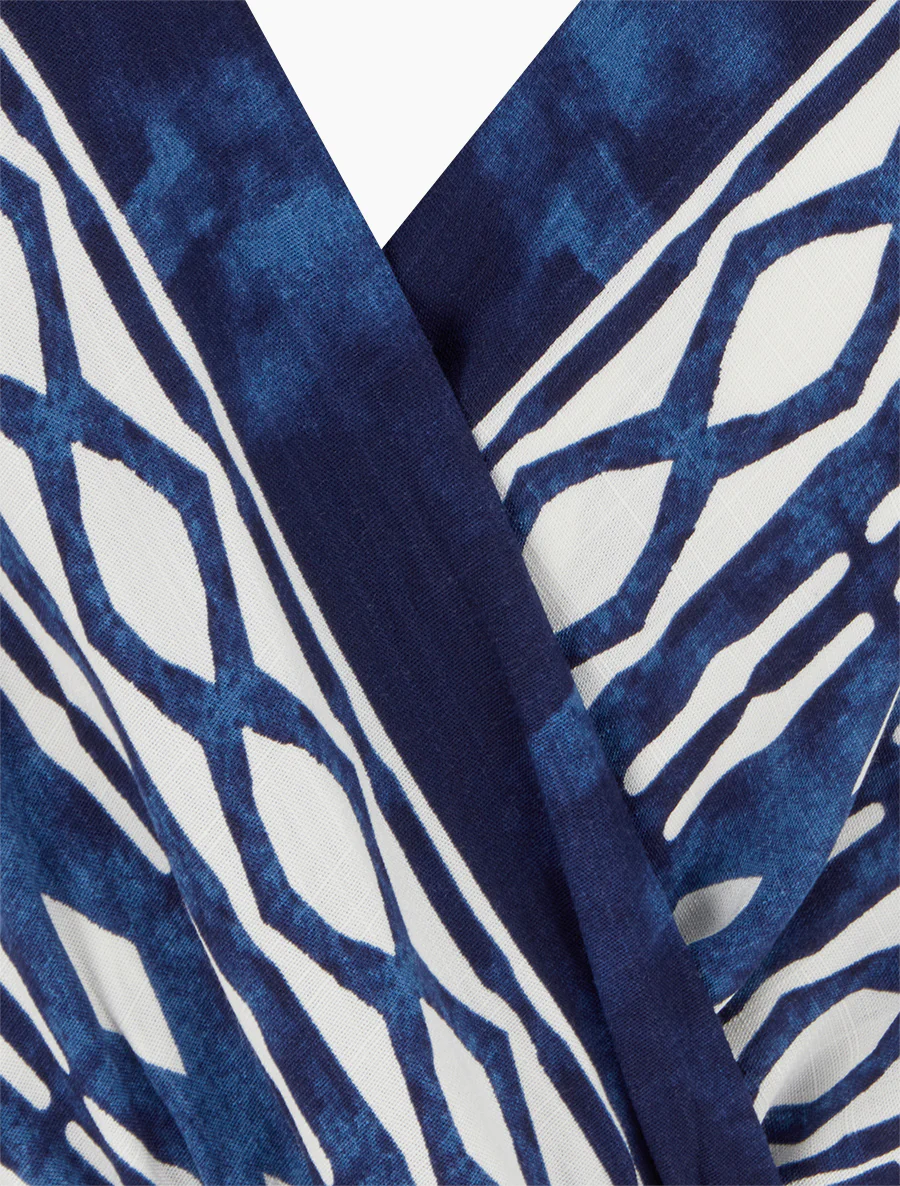 Robe longue élastiquée à imprimé fantaisie - Marine - Image 3