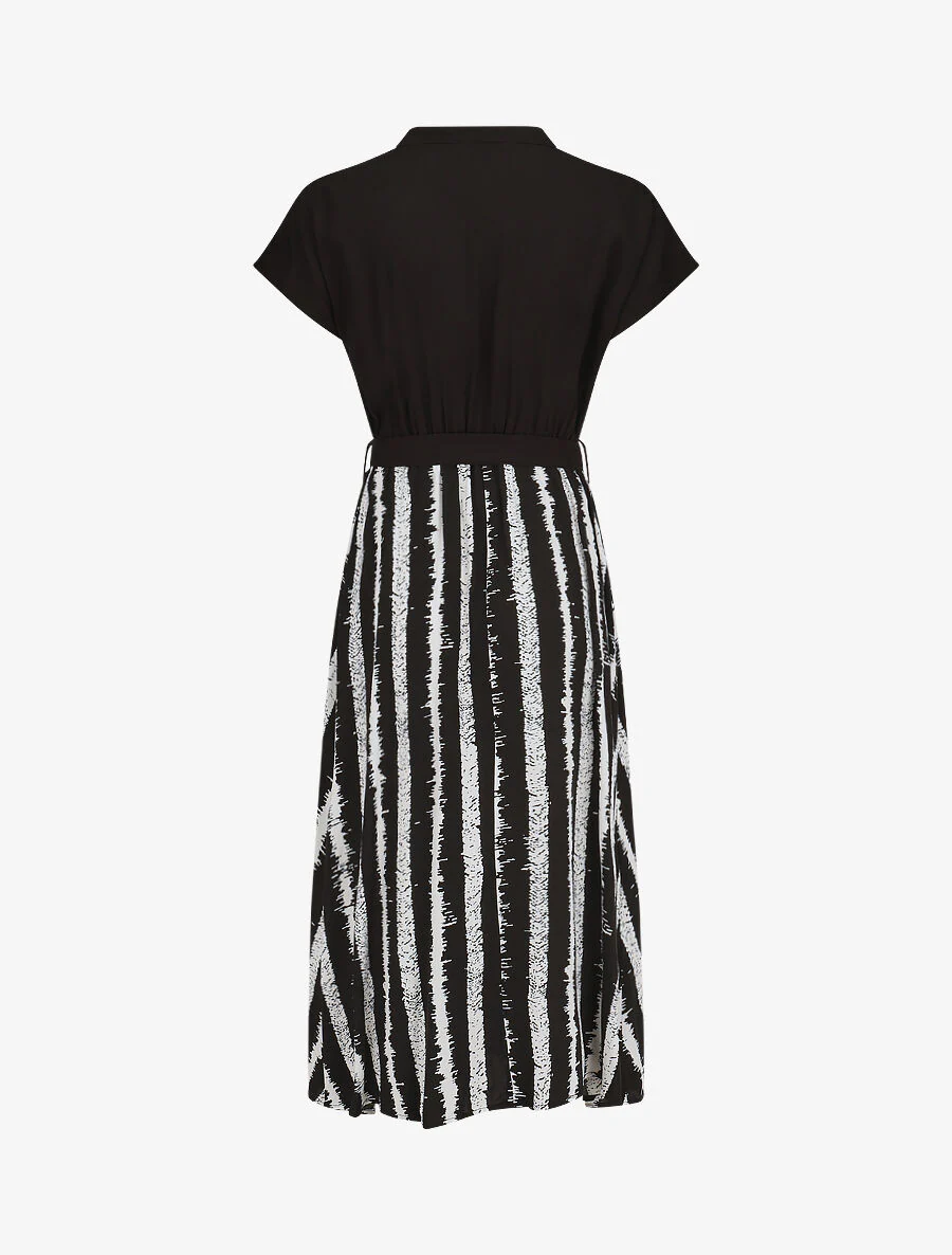 Robe longue élastiquée à jupe imprimé rayures - Noir - Image 2