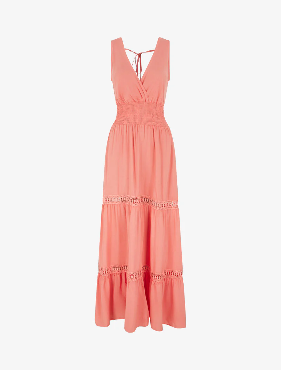 Robe longue élastiquée et liens à nouer - Corail