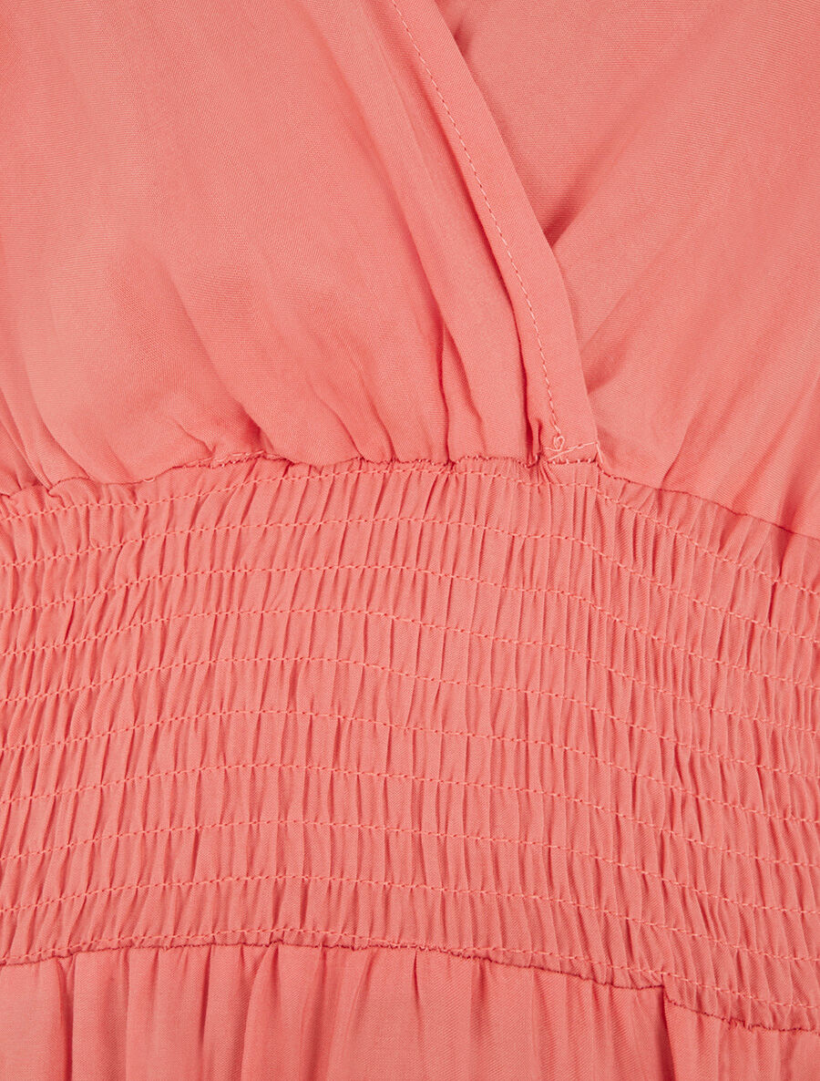 Robe longue élastiquée et liens à nouer - Corail - Image 3