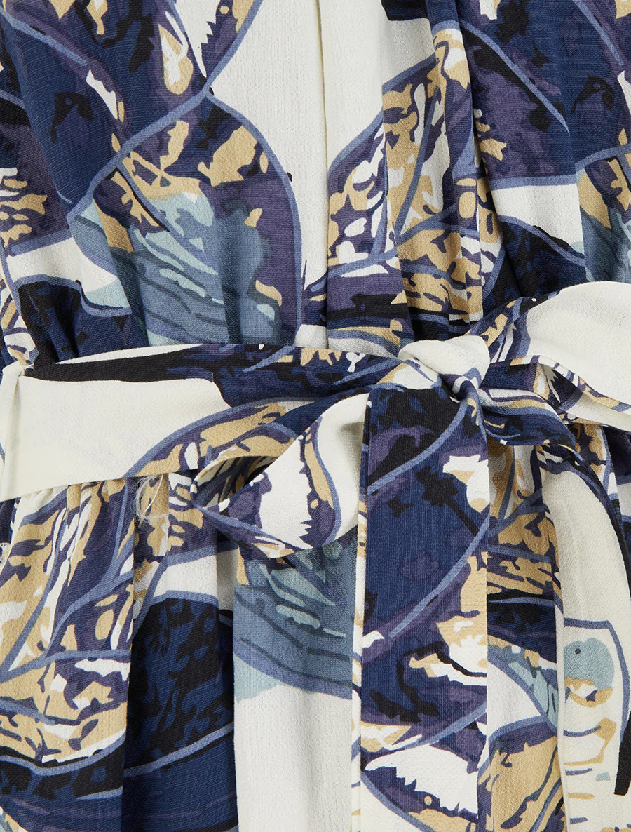 Robe longue élastiquée imprimé feuillage - Marine - Image 3