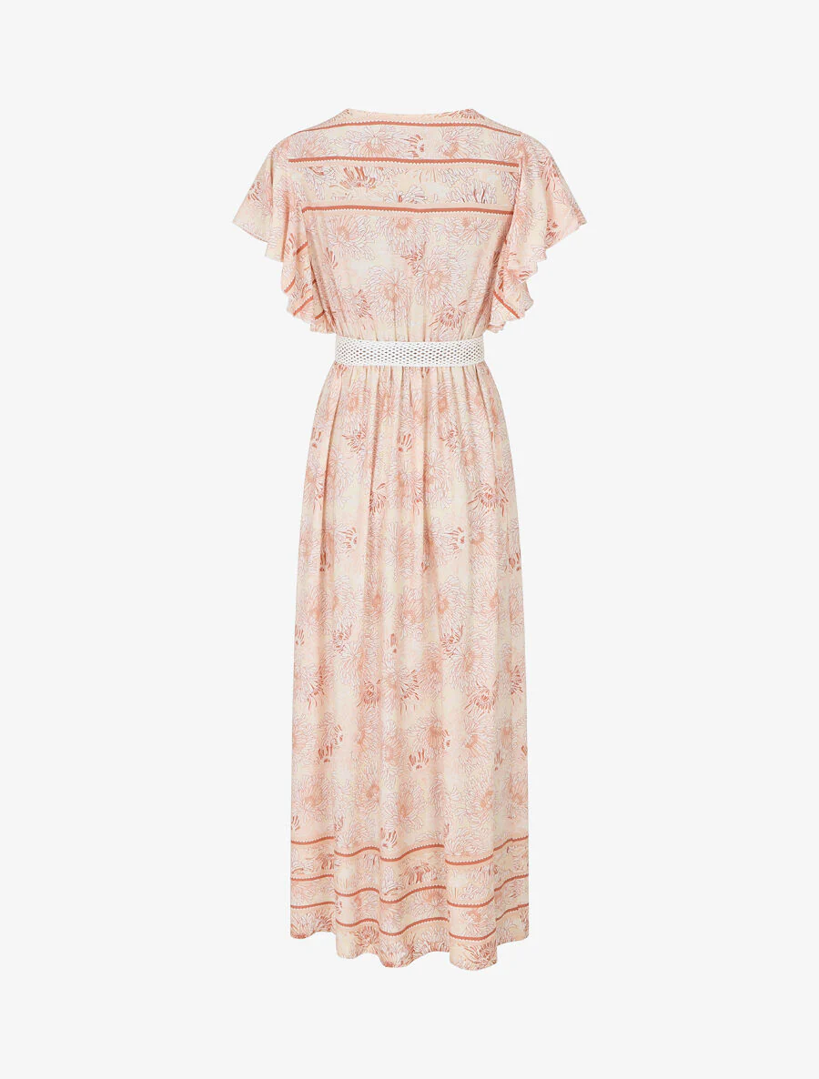 Robe longue élastiquée imprimé floral - Marron - Image 2