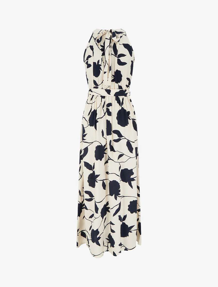 Robe longue élastiquée imprimé floral - Marine - Image 2