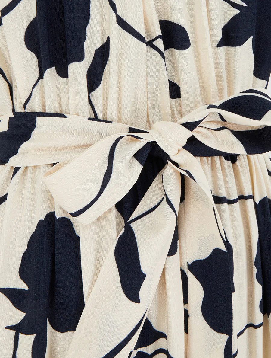 Robe longue élastiquée imprimé floral - Marine - Image 3