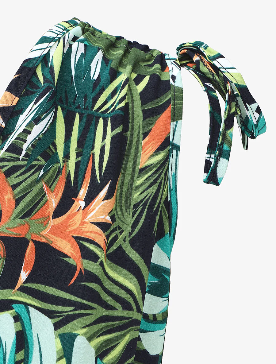 Robe longue élastiquée imprimé tropical - Vert - Image 3