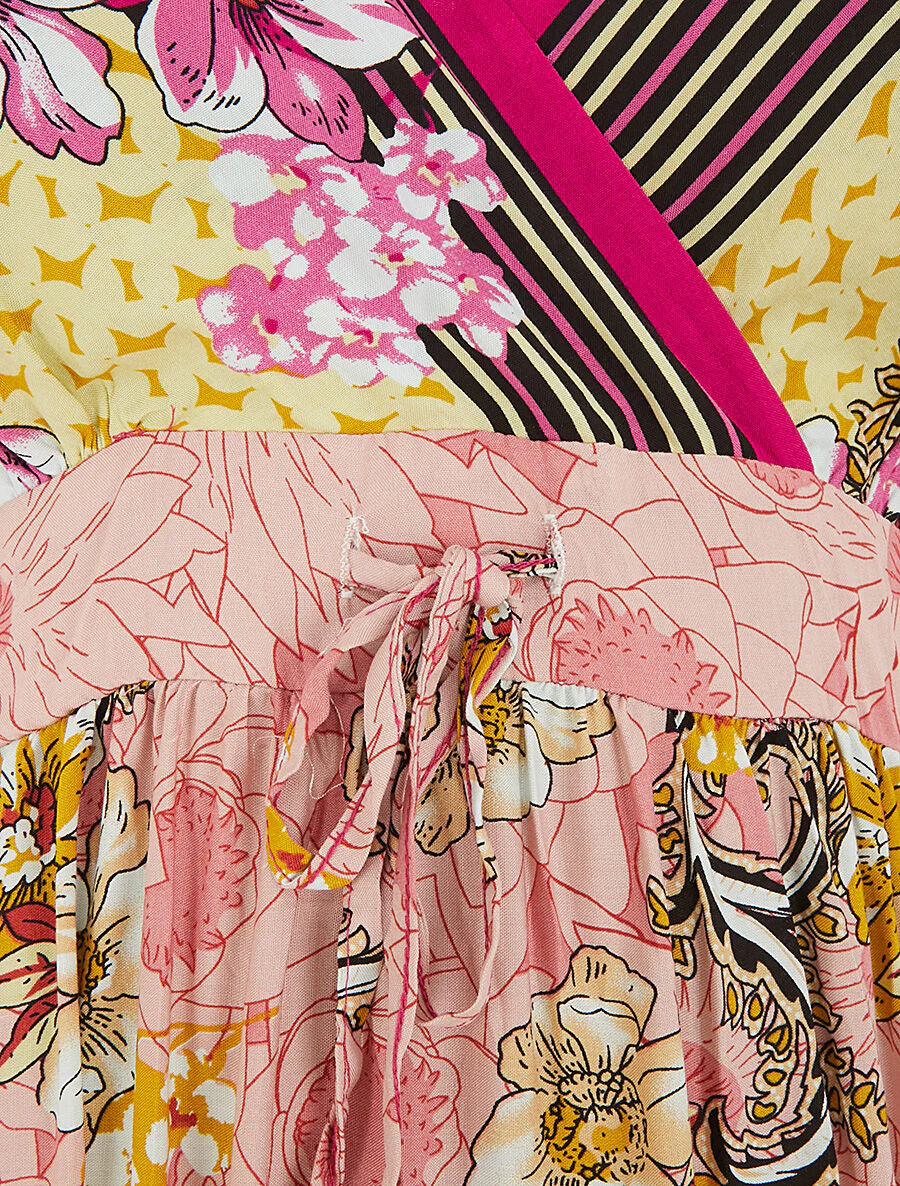 Robe longue empire à bretelles imprimé floral - Rose - Image 3