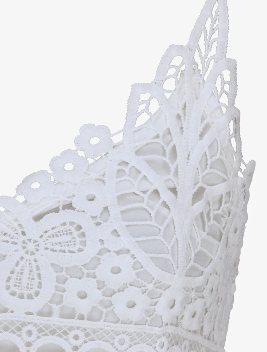 Robe longue empire à col V en dentelle - Blanc - Image 3