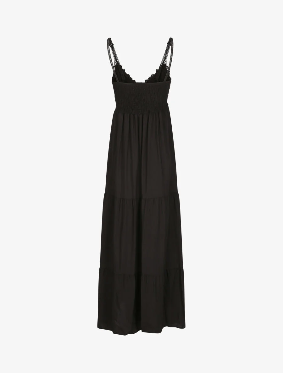 Robe longue empire à col V en dentelle - Noir - Image 2